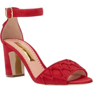RUPERT SANDERSON Savanna Red Suede Heel Sandals